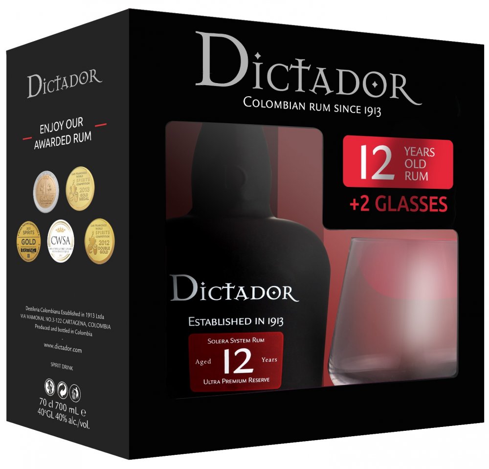 Rum Dictador 12y 0,7l 40% + 2x sklo GB